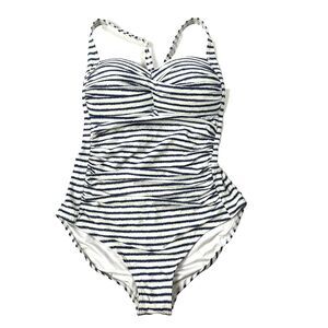 NIPTUCK One Piece Swimsuit Mutli Fit Cup Slimming Ruched Striped Women's US 8